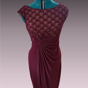 Connected Apparel Burgundy Lace Midi Dress